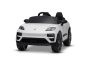Voiture électrique pour enfants Porsche Macan 12V sous licence, avec propulsion arrière (siège unique), blanco, batterie au lithium, siège large, essieux avec suspension, télécommande 2,4 GHz, lecteur MP3 avec entrée USB/AUX, feux LED