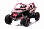 4x4 Buggy voiture électrique enfants 24V 2 places à chevaucher Can-am Maverick, Rose, suspension  arrière, télécommande 2,4 Ghz, Batterie lithium portable, 4 moteurs 200 W, roues EVA, siège conducteur réglable, lecteur MP3 avec entrée USB/SD, sous licence