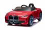 Voiture électrique à chevaucher BMW i4, rouge, télécommande 2,4 GHz, USB/AUX/Bluetooth, suspension de roue arrière, batterie 12V, lumières LED, moteur 2 X 25W, licence ORIGINAL