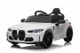 Voiture électrique pour enfants 12V BMW M4, blanche, télécommande 2,4 GHz, entrée USB / Aux, suspension, batterie 12V, lumières LED, 2 X moteur, licence ORIGINALE