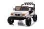 Voiture électrique Toyota FJ Cruiser XXL avec transmission 4x4, sous licence (deux places), blanc, batterie lithium portable, châssis surélevé, deux sièges, suspension arrière, télécommande 2,4 GHz, lecteur MP3 avec Bluetooth, lumières LED