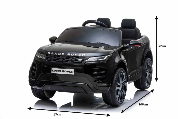 Porteur electrique Range Rover EVOQUE noir double siege en cuir lecteur MP3 avec entree USB lecteur 4x4 batterie 12V10Ah roues EVA axes de suspension demarrage a cle telecommande Bluetooth 2 4 GHz sou...