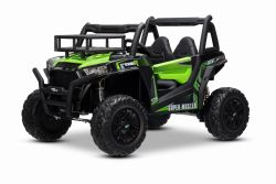 Voiture électrique enfants 24V 2 places UTV avec télécommande 2,4 GHz, verte, Buggy électrique enfant, moteurs 2 X 200 W, Batterie lithium, lumières LED, roues EVA souples, lecteur MP3/USB/SD