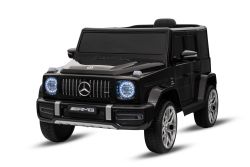 Voiture électrique pour enfant Mercedes G, neuve, noire, sous licence officielle, à batterie, portes ouvrantes, siège simple, 2 moteurs, batterie lithium, télécommande 2,4 GHz, suspension arrière, démarrage en douceur.