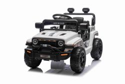 Voiture électrique pour enfants OFFROAD NEW avec traction arrière, blanche, batterie lithium, châssis haut, siège large, suspension arrière, télécommande 2,4 GHz, lumières LED