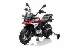 Moto électrique BMW F850 GS, sous licence, batterie 12V, roues souples EVA, moteurs 2 x 35W, feux LED, roues auxiliaires, lecteur MP3 avec entrée USB/Aux, rouge