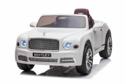 Voiture électrique à enfourcher Bentley Mulsanne 12V, blanche, siège en similicuir, télécommande 2,4 GHz, roues Eva, entrée USB / Aux, suspension, batterie 12V / 7Ah, lumières LED, roues souples EVA, moteur 2 X 35W, licence ORIGINALE