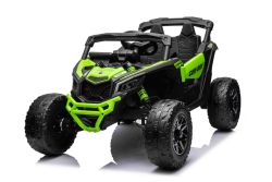 Voiture électrique pour enfants Can-am Maverick Monoplace avec entraînement 4X4, Verte, Suspension indépendante, Télécommande 2,4 Ghz, Moteurs 4 x 35W, Roues EVA, Siège en cuir, Lecteur MP3 avec entrée USB/AUX, Sous licence