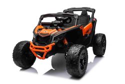 Voiture électrique pour enfants Can-am Maverick Monoplace avec entraînement 4X4, Orange, Suspension indépendante, Télécommande 2,4 Ghz, Moteurs 4 x 35W, Roues EVA, Siège en cuir, Lecteur MP3 avec entrée USB/AUX, Sous licence