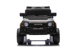 Voiture électrique pour enfants Toyota Landcruiser 12V, noir, siège large monoplace, télécommande 2,4 GHz, entrée USB / AUX, Bluetooth, suspension, batterie au lithium, feux LED, 2 moteurs de 25W, licence ORIGINALE