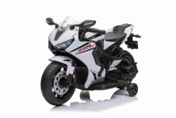 Moto électrique HONDA CBR 1000RR, sous licence, batterie 12V, siège en similicuir, roues en plastique, moteur 30W, feux à LED, châssis massif, roues auxiliaires, blanc