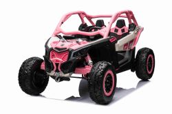 4x4 Buggy voiture électrique enfants 12V 2 places à chevaucher Can-am Maverick, Rose, suspension  arrière, télécommande 2,4 Ghz, batterie portable, 4 moteurs 35 W, roues EVA, siège conducteur réglable, lecteur MP3 avec entrée USB/SD, sous licence
