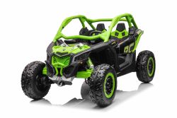 4x4 Buggy voiture électrique enfants 12V 2 places à chevaucher Can-am Maverick, vert, suspension  arrière, télécommande 2,4 Ghz, batterie portable, 4 moteurs 35 W, roues EVA, siège conducteur réglable, lecteur MP3 avec entrée USB/SD, sous licence