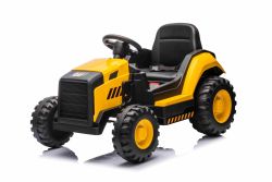 Pelle électrique Caterpillar sous licence, un seul siège, jaune, entrée USB sur lecteur MP3, propulsion arrière avec 2 moteurs de 30W et batterie au lithium
