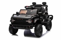 Voiture électrique Ford Bronco avec traction arrière, sous licence (siège unique), noir, batterie lithium, haute garde au sol, siège large, suspension de l'essieu arrière, télécommande 2,4 GHz, lecteur MP3 avec entrée USB, feux LED.