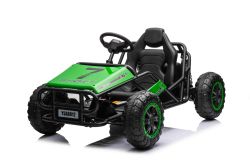 Voiture électrique enfants 24V SPORT-CART, verte, roues souples en EVA, siège en similicuir, moteur 2 x 50W, batterie 24V, construction métallique massive