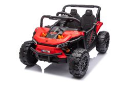 Voiture électrique enfants 12V UTV Small, rouge, propulsion arrière, batterie 12V, roues en plastique, large siège double pour un seul enfant, télécommande 2,4 GHz, lecteur MP3 avec entrée USB/SD, lumières LED