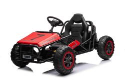 Voiture électrique enfants 24V SPORT-CART, rouge, roues souples en EVA, siège en similicuir, moteur 2 x 50W, batterie 24V, construction métallique massive