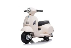 Scooter électrique Vespa GTS, blanc, avec roues auxiliaires, Autorisé, Batterie 6V, Siège en cuir, Moteur 30W