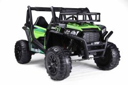 Voiture électrique enfants 24V 2 places UTV avec télécommande 2,4 GHz, verte, Buggy électrique enfant, moteurs 2 X 200 W, Batterie lithium, lumières LED, roues EVA souples, lecteur MP3/USB/SD