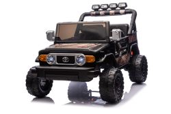 Voiture électrique Toyota FJ Cruiser XXL avec transmission 4x4, sous licence (deux places), Noir sable, batterie lithium portable, châssis surélevé, deux sièges, suspension arrière, télécommande 2,4 GHz, lecteur MP3 avec Bluetooth, lumières LED