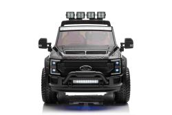 Jouet porteur électrique Ford Duty 24V noir, Deux places, Entraînement 4X4 avec moteurs et suspension 24V haute performance, Deux roues arrière en EVA, Siège en similicuir, Télécommande 2,4 GHz, Rampe d'éclairage LED, Lecteur MP3 avec entrée USB