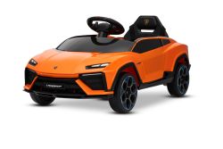 Voiture électrique pour enfants Lamborghini Lanzador 12V avec transmission aux roues arrière, sous licence (une place), blanche, orange ,lithium, éclairage LED, siège large, télécommande 2,4 GHz, lecteur MP3 avec entrée USB/AUX et connexion Bluetooth