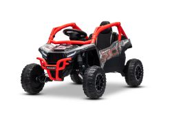Voiture électrique pour enfants Kawasaki TERYX KRX 1000 12V, rouge, siège unique, suspension arrière, télécommande 2,4 GHz, batterie lithium, 2 moteurs de 25W, arceaux de protection ouvrables, lecteur MP3 avec entrée USB/AUX, sous licence