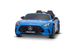 Voiture électrique pour enfants Mercedes GT63 AMG 24V avec transmission 4x4, bleue, 2 places, siège conducteur réglable, roues souples en EVA, télécommande 2,4 GHz, USB/Bluetooth, moteurs 200W, suspension, batterie lithium, phares LED, licence ORIGINALE