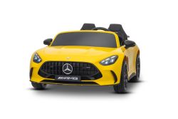 Voiture électrique pour enfants Mercedes GT63 AMG 24V avec transmission 4x4, jaune, 2 places, siège conducteur réglable, roues souples en EVA, télécommande 2,4 GHz, USB/Bluetooth, moteurs 200W, suspension, batterie lithium, phares LED, licence ORIGINALE
