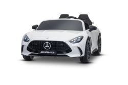 Voiture électrique pour enfants Mercedes GT63 AMG 24V avec transmission 4x4, blanc, 2 places, siège conducteur réglable, roues souples en EVA, télécommande 2,4 GHz, USB/Bluetooth, moteurs 200W, suspension, batterie lithium, phares LED, licence ORIGINALE