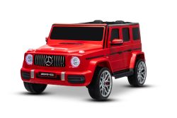 Voiture électrique pour enfants Mercedes-Benz G63 AMG 4x4, deux places, rouge, lecteur MP3 avec connexion USB/AUX et Bluetooth, transmission 4x4, batterie lithium, roues EVA avec suspension, sièges en similicuir, télécommande, modèle sous licence