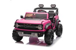 Voiture électrique pour enfants Ford Bronco XL avec propulsion arrière, sous licence (deux places), rose, batterie au lithium, suspension haute, deux sièges, essieu arrière suspendu, télécommande 2,4 GHz, lecteur MP3 avec entrée USB, lumières LED