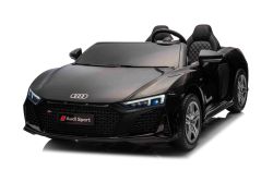 Voiture électrique enfants 24V 2 places Audi R8 SPYDER, noir, Lecteur MP3 avec USB/AUX et Bluetooth, Batterie 24V/14Ah, Moteurs 2 x 200W, Roues EVA avec suspension arrière, Sièges réglables en cuir, Télécommande, Licence