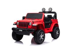 Voiture electrique enfants 4x4 JEEP Wrangler, rouge, Siège double en similicuir, Radio avec entrée Bluetooth et USB, Transmission 4x4, Batterie au lithium, Roues EVA, Essieux de suspension, Télécommande 2,4 GHz, Licence
