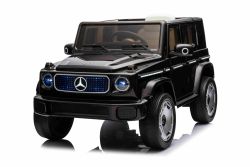 Voiture électrique pour enfants Mercedes-Benz EQG 12V, noir, parties de carrosserie avec éclairage LED, phares avant et arrière fonctionnels, télécommande 2,4 GHz, entrée USB/AUX, batterie lithium, 2 moteurs de 35W, licence ORIGINALE