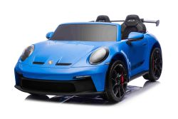 Voiture électrique pour enfants Porsche 911 GT3 24V avec transmission 4x4, bleuw, deux places, télécommande 2,4 GHz, entrée USB/AUX, moteurs 200W, suspension, batterie lithium, phares LED à l’avant et à l’arrière, licence ORIGINALE
