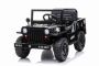 Véhicule électrique enfant USA ARMY-car SMALL, noir, propulsion arrière, monoplace, lecteur MP3 avec entrée USB / AUX, espace de rangement arrière et avant, lumières LED, batterie 12V7AH, roues en plastique, sièges en plastique, télécommande 2,4 GHz
