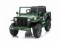 Voiture électrique enfant USA ARMY-car SMALL, verte, propulsion arrière, monoplace, lecteur MP3 avec entrée USB / AUX, espace de rangement arrière et avant, lumières LED, batterie 12V7AH, roues en plastique, sièges en plastique, télécommande 2,4 GHz