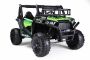 Voiture électrique enfant UTV 24V, verte, deux places en similicuir, télécommande 2,4 GHz, moteurs 2 X 200 W, frein électrique, lumières LED, roues EVA souples avec suspension, lecteur MP3 avec USB/AUX