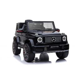 Voiture électrique bebe Mercedes AMG neuve, noire, avec licence d'origine, porte à batterie, ouverture par des portes, monoplace, 2x moteur, batterie 12 V, télécommande de 2,4 Ghz, suspension arrière, démarrage en douceur