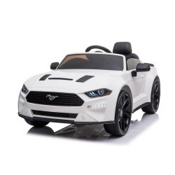 Voiture electrique enfant Drift Ford Mustang 24V, blanche, roues Smooth Drift, moteurs 2 x 25000 tr / min, mode Drift à 13 km / h, batterie 24V, lumières LED, roues avant souples en EVA, télécommande 2,4 GHz, siège PU souple, Licence ORIGINALE