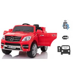 Voiture mercedes bebe 12V, Mercedes-Benz ML 350, rouge, Licence d'origine, À batterie, Portes à ouverture, Siège en plastique, 2x Moteur, Batterie 12 V, Télécommande de 2,4 Ghz, Démarrage en douceur, Amorti