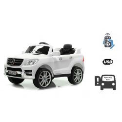 Voiture mercedes bebe 12V, Mercedes-Benz ML 350, Blanc, Licence d'origine, À batterie, Portes à ouverture, Siège en plastique, 2x Moteur, Batterie 12 V, Télécommande de 2,4 Ghz, Démarrage en douceur, Amorti