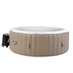 NOUVEAU BeneoSpa spa gonflable pour 6 personnes avec chauffage - spa à bulles rond portable pour l'extérieur - brun blanc - 208 cm - 130 jets de massage 