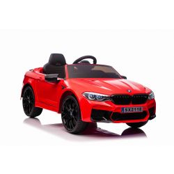 Voiture électrique pour enfants BMW M5, rouge, licence d'origine, alimentée par batterie 24 V, portes ouvrantes, télécommande 2,4 Ghz, roues souples en EVA, lumières LED, démarrage progressif, lecteur MP3 avec entrée USB
