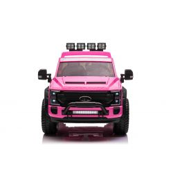 Jouet porteur électrique Duty 24V rose, Deux places, Entraînement 4X4 avec moteurs 24V haute performance et suspension, Deux roues arrière en EVA, Siège en similicuir, Télécommande 2,4 GHz, Rampe lumineuse à LED, Lecteur MP3 avec entrée USB