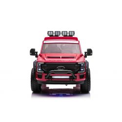 Jouet porteur électrique Duty 24V rouge, Deux places, Entraînement 4X4 avec moteurs 24V haute performance et suspension, Deux roues arrière EVA, Siège en similicuir, Télécommande 2,4 GHz, Rampe lumineuse à LED, Lecteur MP3 avec entrée USB