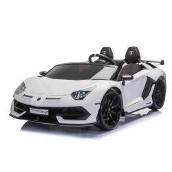 Voiture electrique enfànt lamborghini Aventador 12V, 2 places, Blanc, Portes à ouverture verticale, Moteur 2 x 12V, Batterie 12V, Télécommande 2,4 Ghz, Roues EVA souples, Suspension, Démarrage progressif, Lecteur MP3 avec USB, Licence d'origine