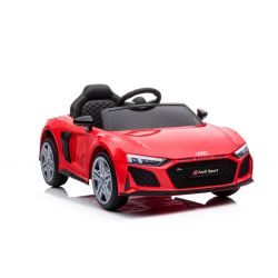 Voiture électrique enfant Audi R8 Spyder NOUVEAU type, rouge, sous licence d'origine, alimenté par batterie, portes ouvrantes, siège en plastique, moteur 2x 25W, batterie 12V, télécommande 2,4 Ghz, démarrage en douceur, lecteur MP3